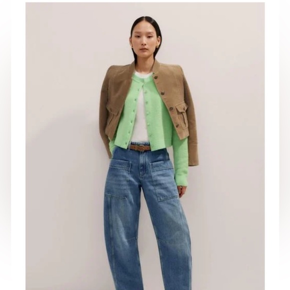 ME+EM Responsible Alpaca Wool Crop Cardigan Green Women’s Size Large - Picture 4 of 11